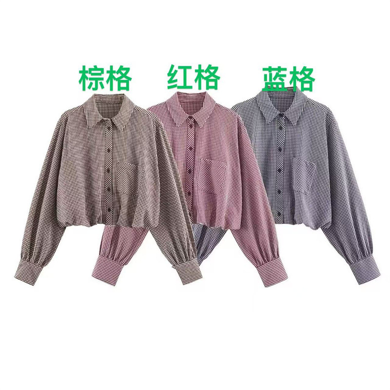 Foreign Trade Wholesale Winter New European and American Style Women's Fashion Casual Loose Small Plaid Balloon Shirt 9294665 Foreign Trade Wholesale Winter New European and American Style Women's Fashion Casual Loose Small Plaid Balloon Shirt 9294665