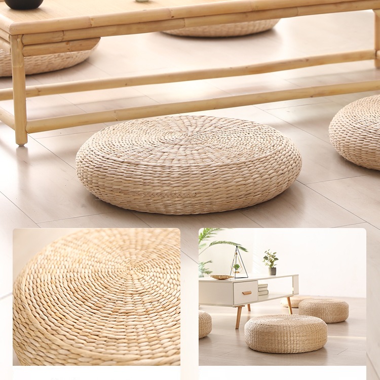 Cojín de futón de tejido de paja, almohadilla de meditación de tatami japonés, almohadilla de culto al budista, almohadilla de rodillas, almohadilla de piso doméstica