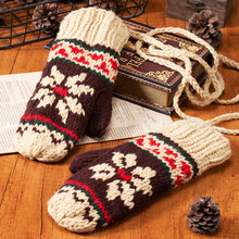 混彩针织手套可爱菱形全指加绒保暖甜美女生冬天逛街学生毛线手套