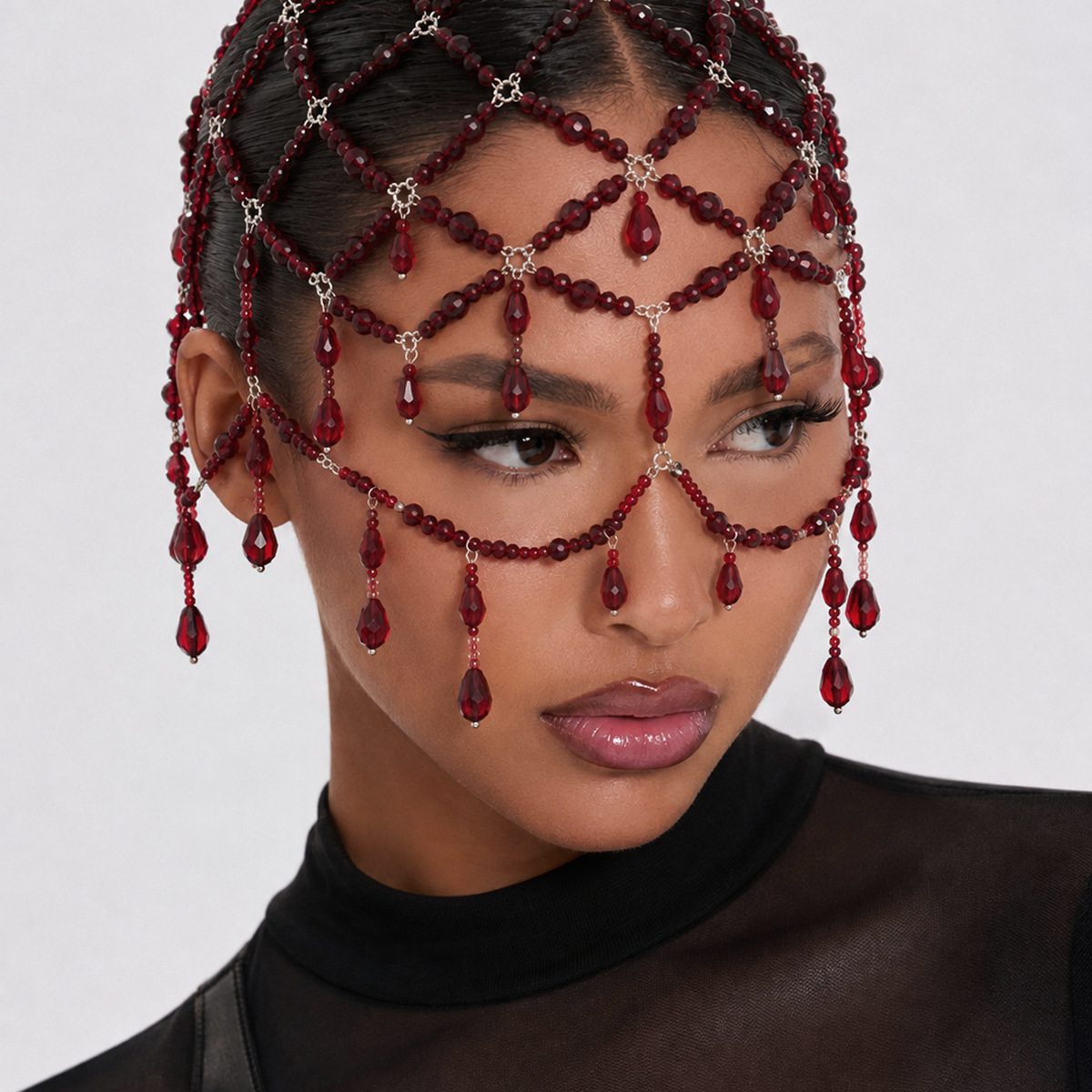 European and American cross-border jewelry: Halloween red crystal hair clips, mesh headbands, and personalized beaded tassel hair accessories