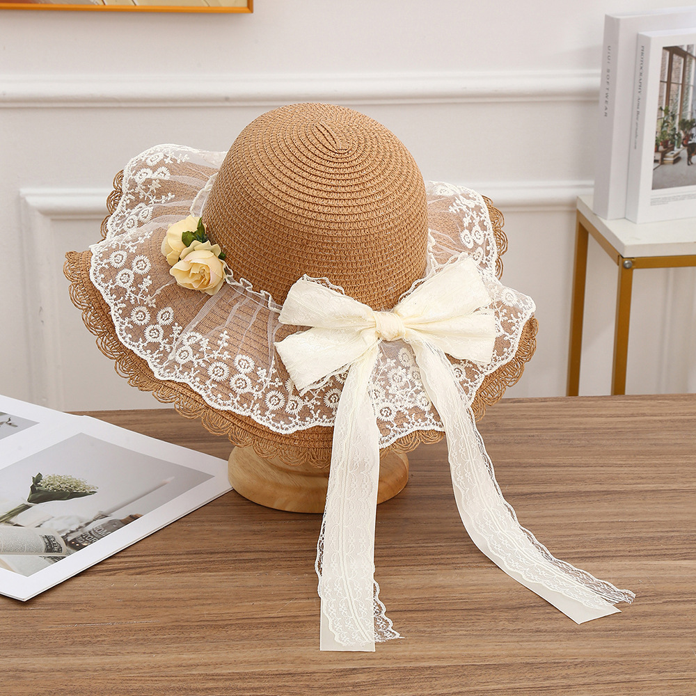 Sombrero de paja con lazo – estilo veraniego, ala ancha, para playa o vacaciones al aire libre