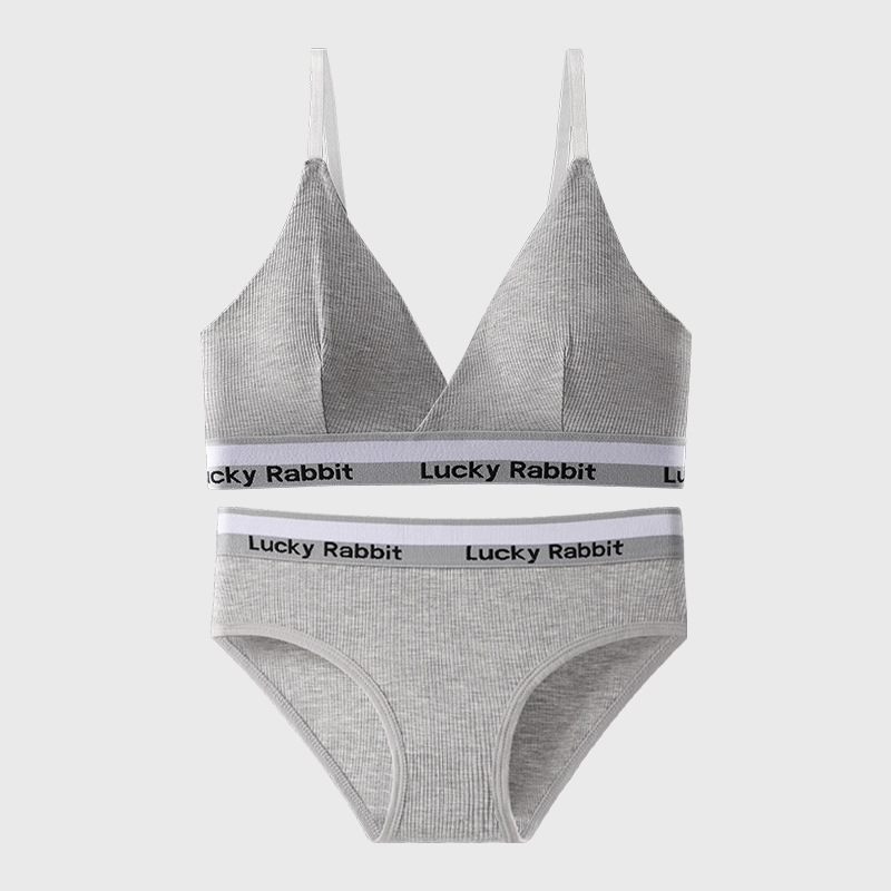 Conjunto de sujetador deportivo de algodón estilo francés sexy con copa triangular para primavera y verano, sin aros, con efecto push-up para mujer.