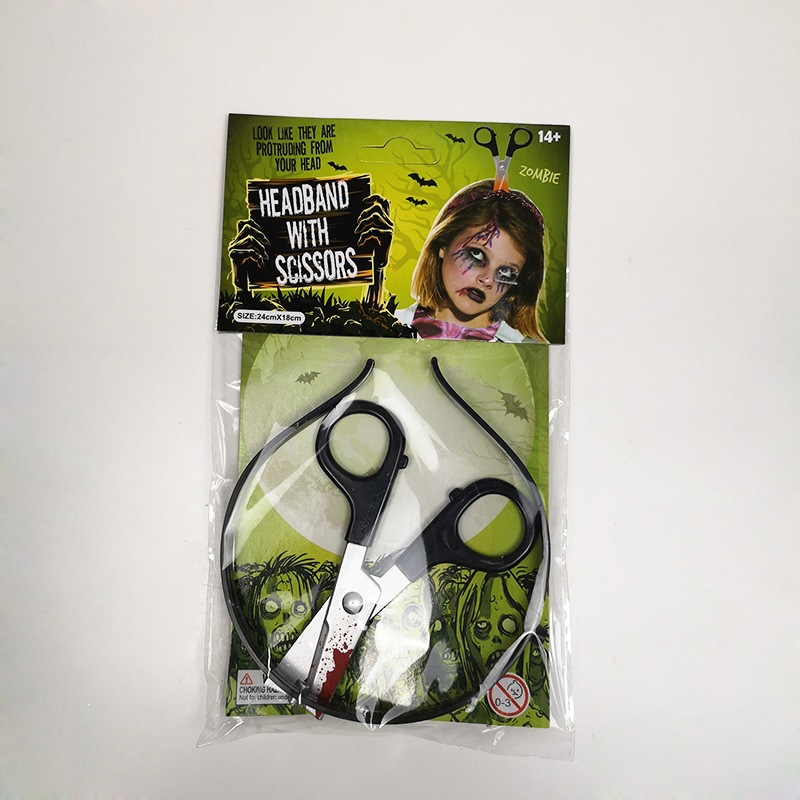 Halloween accesorios perforación cuchillo de colza de sangre anillo de cabello de terror fiesta decoración jeringa simulación de acabado de hacha anillo de hacha