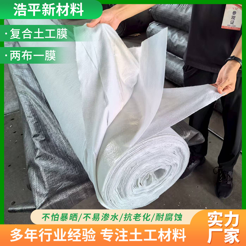 HDPE复合土工膜两布一膜0.5mm防渗膜 鱼塘园林防水土工布复合膜