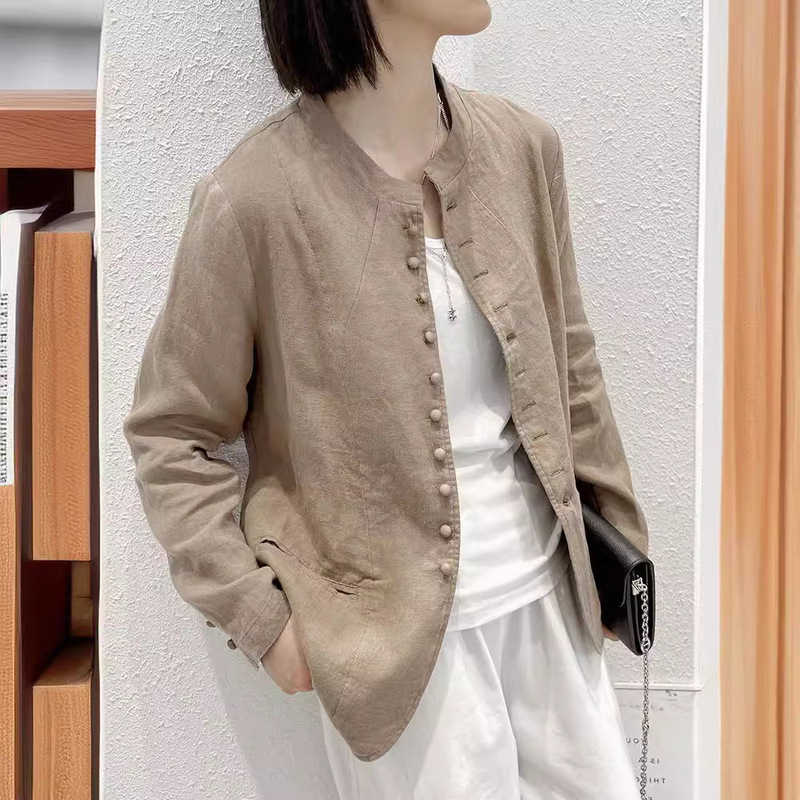 Pick up the Leakage ~ Foreign Trade Original Export Chinoiserie Stand Collar Linen Suit Top Women's Casual Cotton and Linen Suit Jacket Pick up the Leakage ~ Foreign Trade Original Export Chinoiserie Stand Collar Linen Suit Top Women's Casual Cotton and Linen Suit Jacket