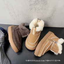 车缝线装饰儿童皮毛一体保暖加厚雪地靴2025年冬款男女童大棉靴批