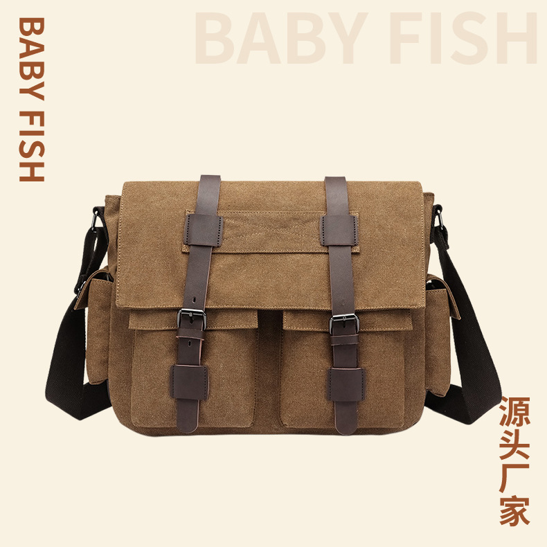 工厂直供帆布男装斜挎包多口袋邮差包斜挎耐磨帆布单肩包
