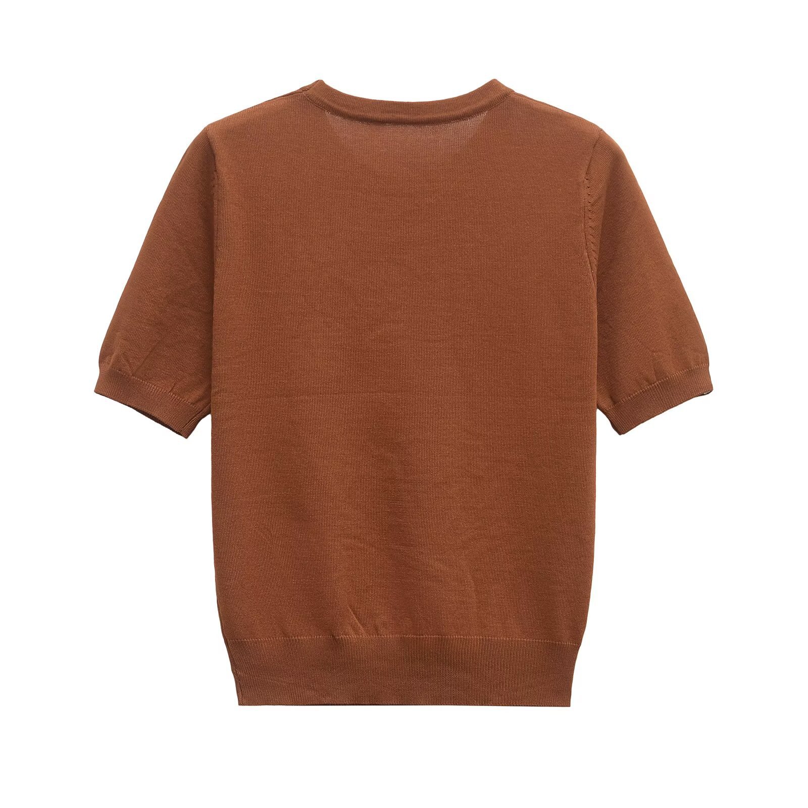 Women's Clothing Women's Fashionable Plain Knit Sweater Simple Crew Neck Short Sleeve Basic Top Summer For Formal & Casual For Women_ecoleips.com