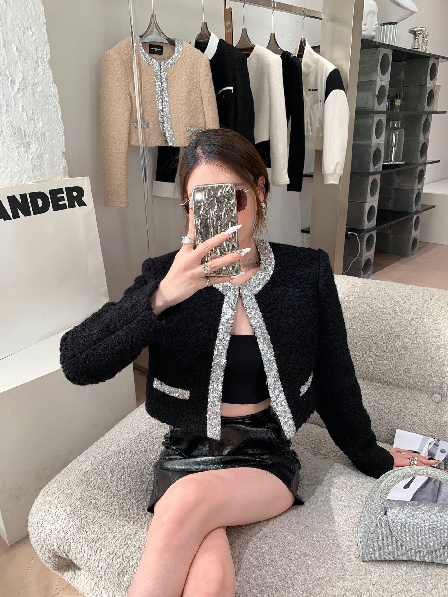 Chaqueta Corta de Estilo Elegante con Lentejuelas para Mujer