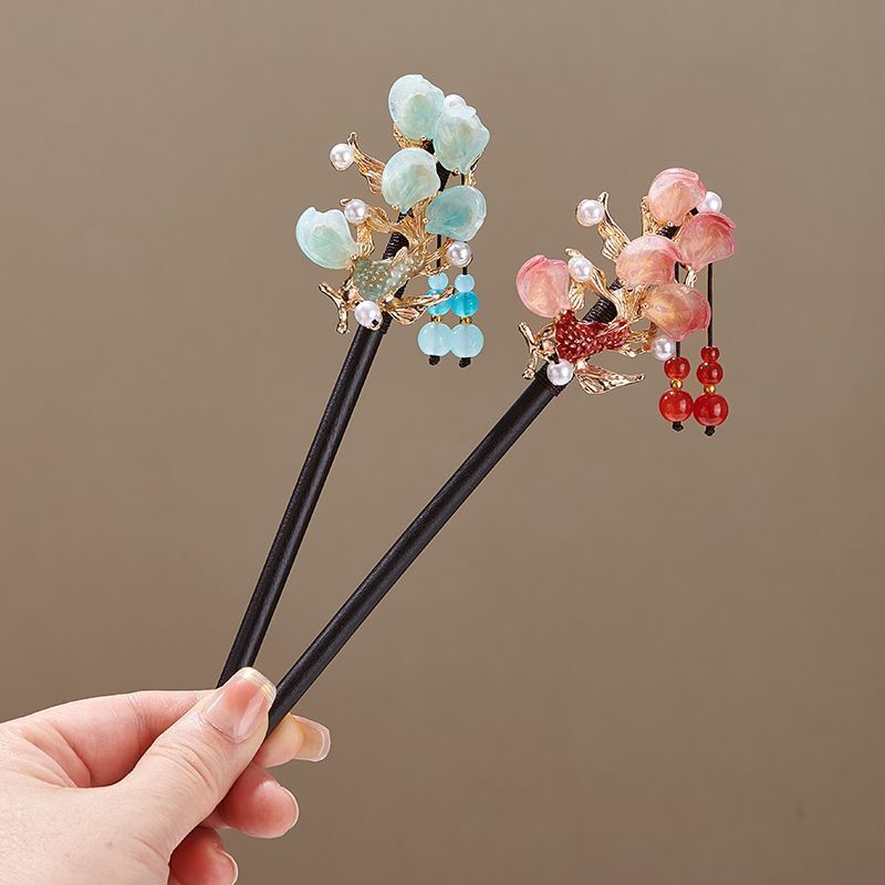 新中式古风发簪少女优雅盘发头饰仿黑檀木发钗古装汉服挽发木簪|undefined