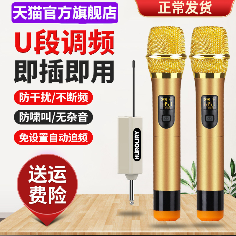 Wholesale One-To-Two U-Segment Adjustable Frequency Wireless Microphone for Home Professional Singing Karaoke Outdoor Audio Long Distance