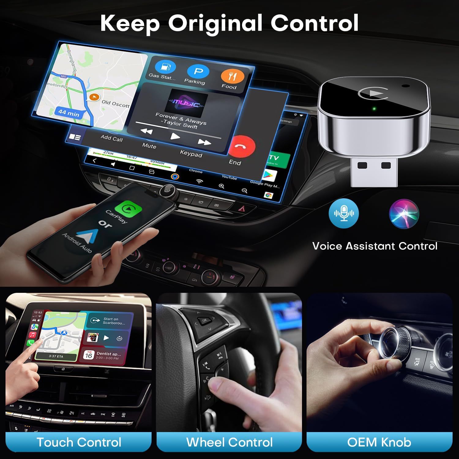Wireless Carplay Adapter Compatible with Android Auto Wireless Connection Car Adapter, Stable and Fast