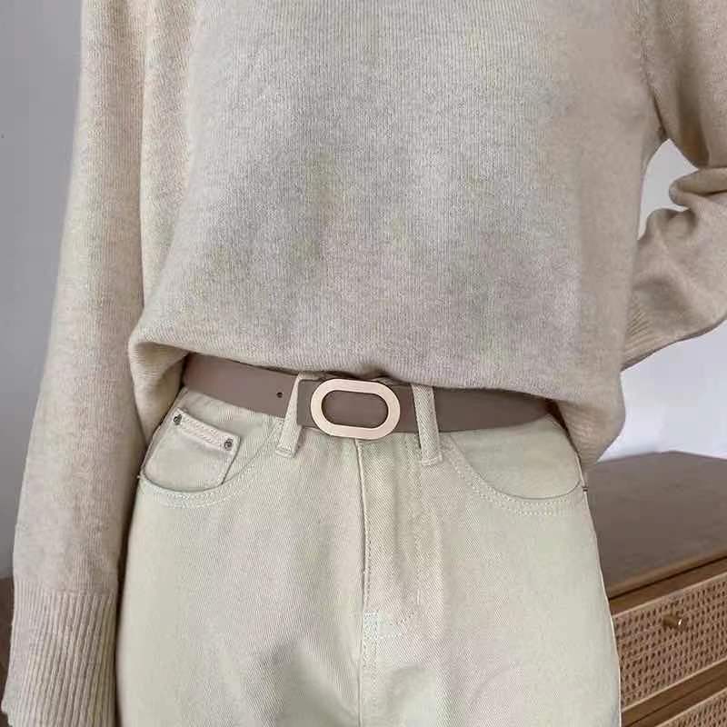 Oval buckle women's belt Korean versatile casual belt women's fashion simple with sweater suit skirt pants fashion