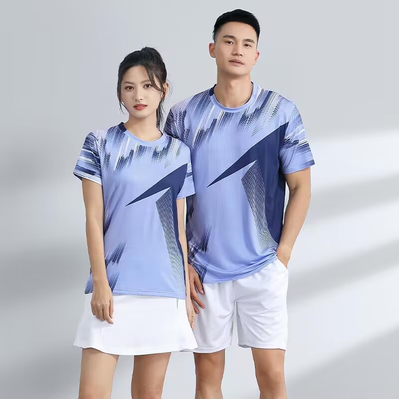 Football Training Clothing Manufacturer Wholesale Short-Sleeved Volleyball Tennis Table Tennis Jersey Men's Summer Sportswear Printed Feather