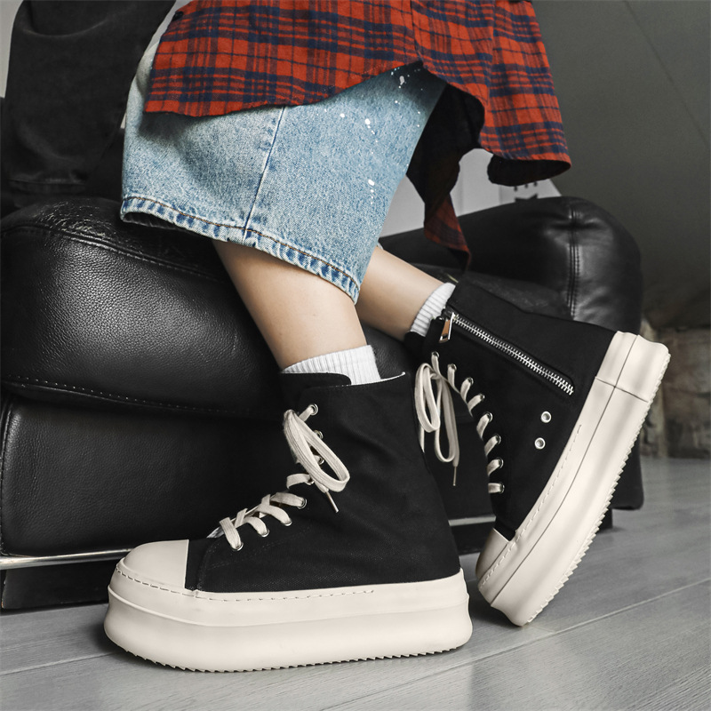 2025 New Men's Thick Sole Increased High Top Canvas Shoes Casual Trendy Men's Shoes Niche High Street Sneakers Men X281