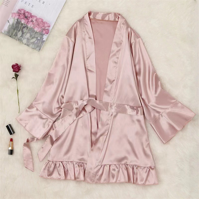 GraceChic European And American Hot-Selling Women's Sexy Stretch Satin Bathrobe Plus Size Nightgown Solid Color Loungewear_voghion.com