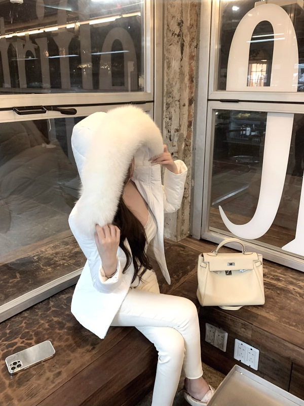 2025短款收腰羽绒棉服女冬季新款修身显瘦连帽毛领小个子棉衣外套|undefined