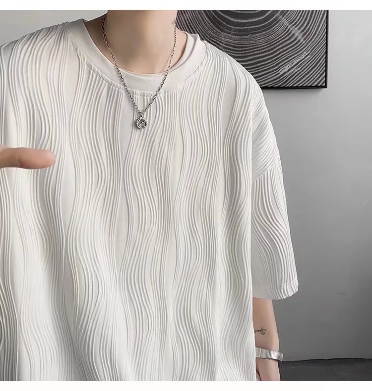 남성용 반팔 티셔츠 여름 한국 스타일 트렌디 심플 반팔 상의 홍콩 스타일 루즈핏 캐주얼 트렌디 브랜드 티셔츠 라운드넥