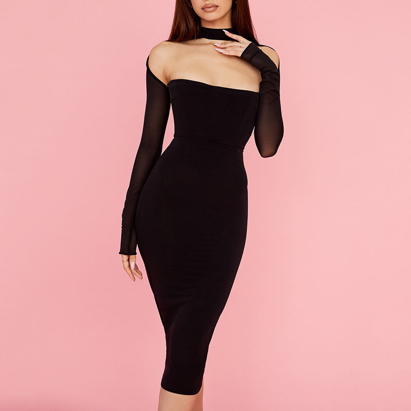 Women's Sheath Dress Streetwear Boat Neck Long Sleeve Solid Color Midi Dress Daily display picture 9