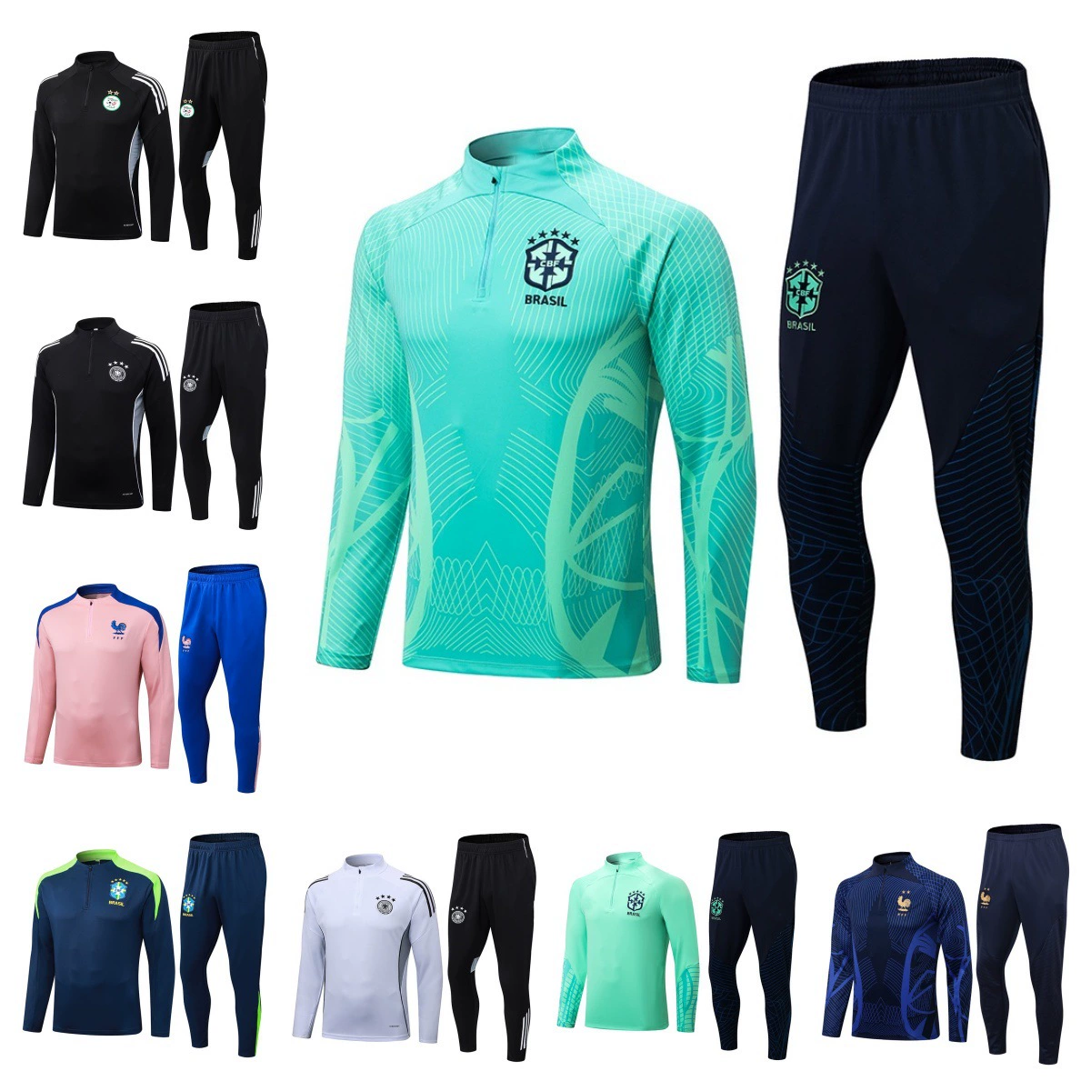 2425 European Cup national team France Brazil Argentina Netherlands half-pull training football training clothes quick-drying and breathable