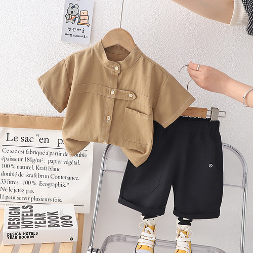 Summer  New Design Fashion Kids Outfit Set Plain Color Shirt Short Shorts Two-Piece Set Factory Wholesale