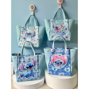 Cartoon Cute Fashionable Portable Women's Handbag Stiffy Leather Waterproof Snap Button Lunch Box Bag Casual Hand Bag