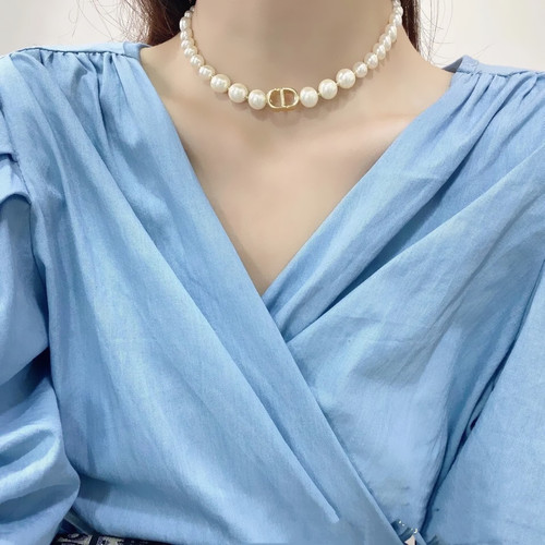 CD Pearl Necklace for Women - Summer, Light Luxury, Unique Design, High-Grade Splicing, Fashionable Style, Elegant Choker, Clavicle Chain