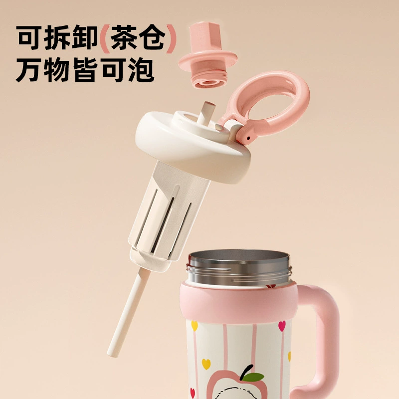 Capacious glass, tea cup, high quality ceramic straw with glass