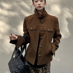 美式高街立领工装外套女2025秋季新款宽松甜酷纽扣长袖夹克上衣潮