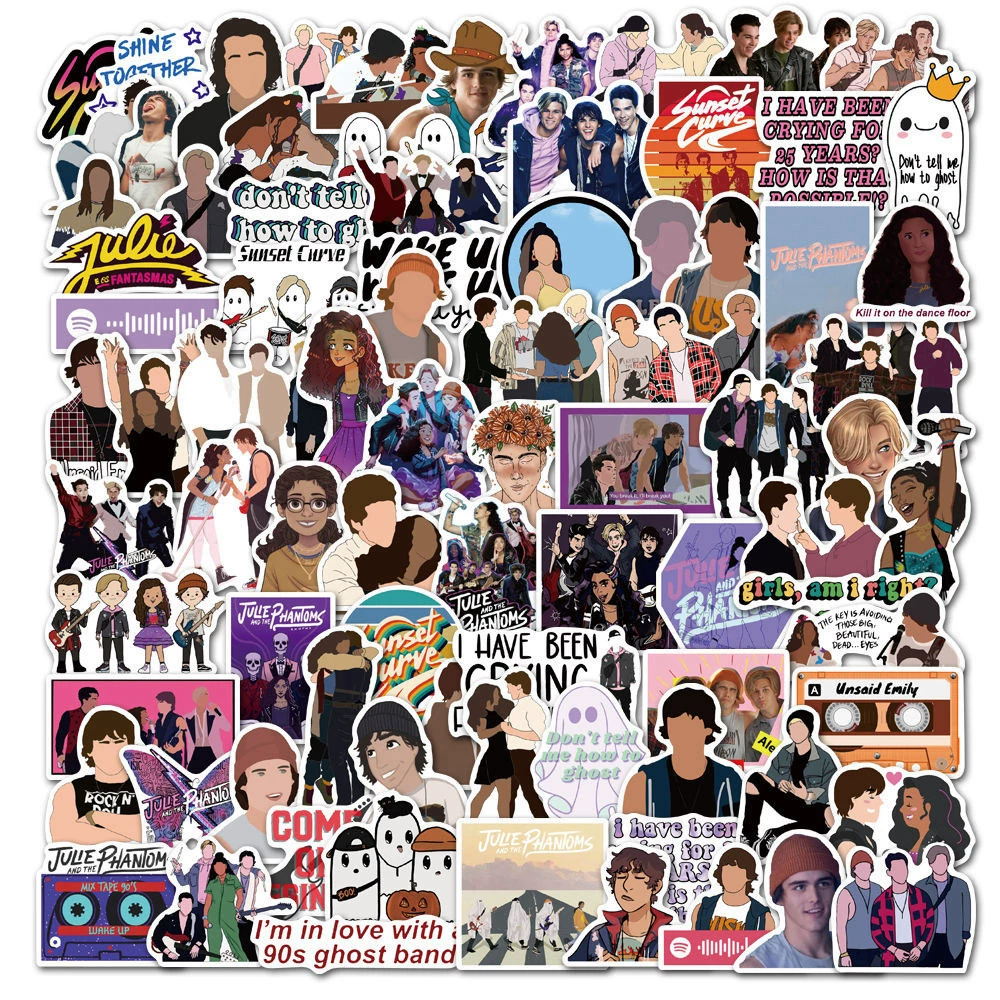 100 неповторяющихся наклеек с американского телесериалом «Джули и Фантом», наклейки для мальчиков, граффити, наклейки для багажа, скейтборда, холодильника, автомобиля