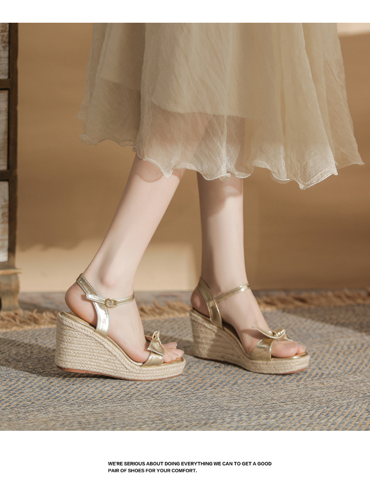 Sandal cao gót nữ hở mũi đế xuồng bện thừng gót 9 cm — màu vàng chi tiết 15