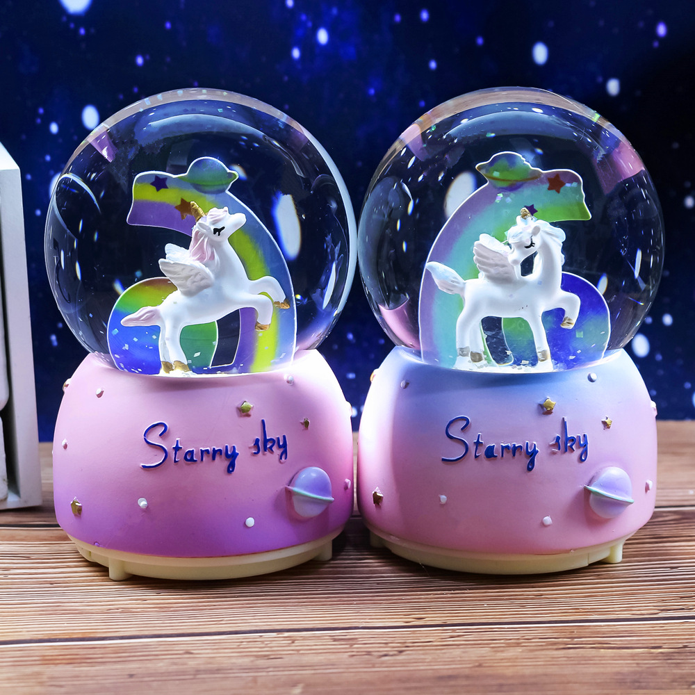 Dibujos Animados lindo mascota bola de cristal caja música luminosa decoración escritorio creativo cumpleaños Navidad regalo