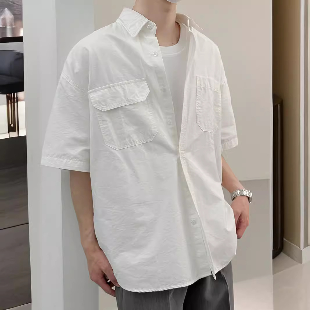 Texted Casual Short-sleeved Shirt Men's Loose Half-sleeved Shirt Jacket Summer New Bf Style Korean Fashionable Top