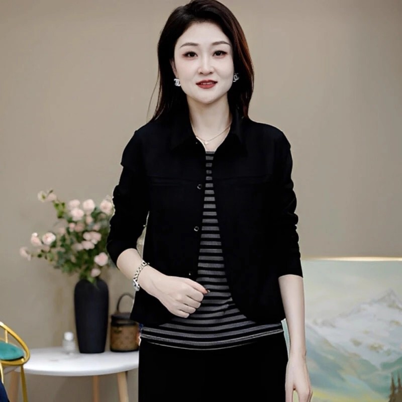 时尚假两件长袖衬衫女2025秋季新款洋气显瘦小个子百搭衬衣上衣潮|undefined