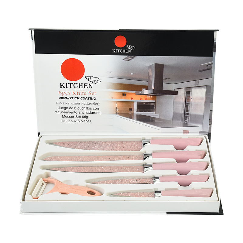 Comercio exterior Venta caliente en stock cielo estrellado estilo Spray punto Vieira manejar seis piezas conjunto combinación cuchillos de cocina de acero inoxidable herramientas de cocina