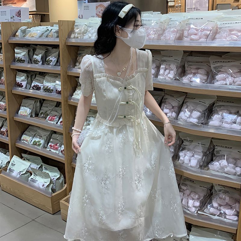 12-Year-Old Girl's New Chinoiserie Skirt 15 Junior High School Students 13 Girls Summer Chiffon Chinoiserie Dress Mid-Length Skirt