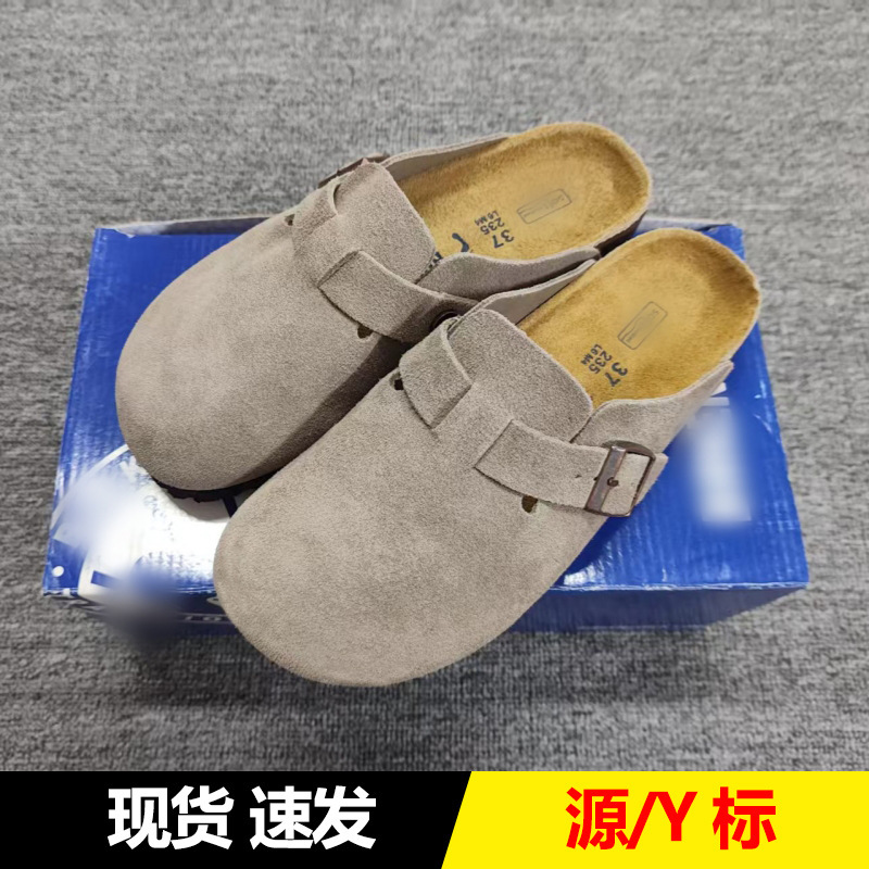 Birkenstock Shoes for Women Summer Genuine Leather 2025 New Outer Wear Half-Flop Internet Celebrity Cork Thick-Soled Birkenstock Lazy Toe-Toe Slippers for Men