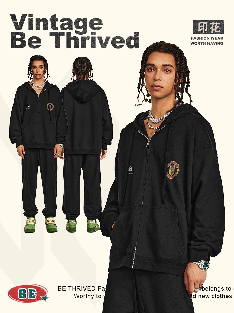 Be Hombres| 2025 otoño invierno pesado 440g cremallera cardigan chaqueta deportiva retro hombre chaqueta con capuz suelta image 4