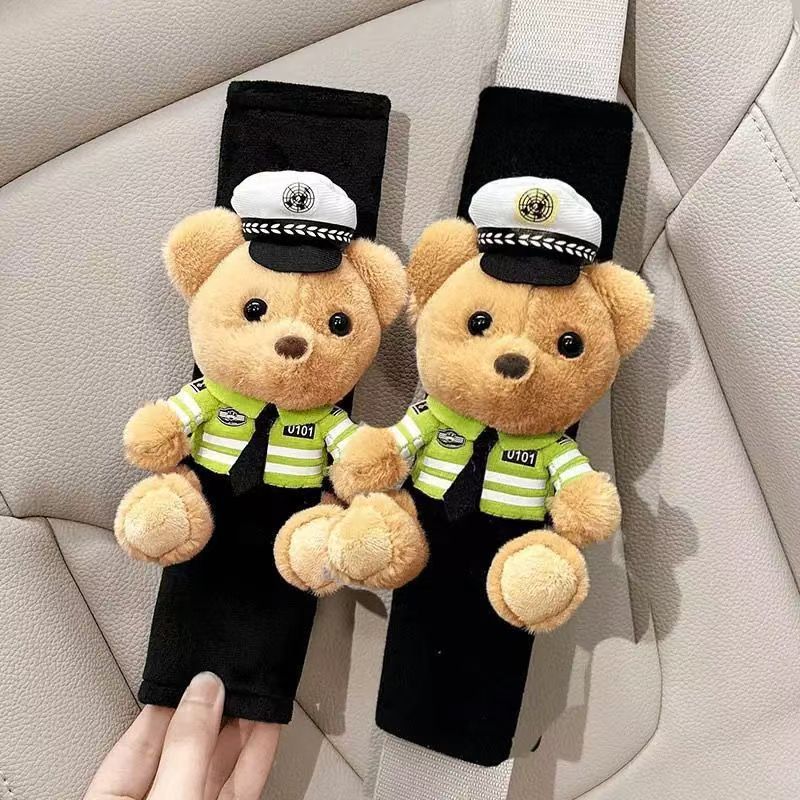 Traffic police bear car pendant, car seat belt protector, shoulder pad cover, passenger seat interior decoration, couple's gift