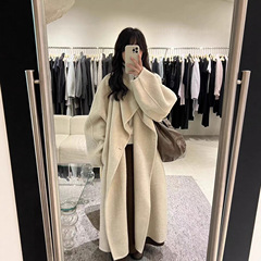 高级感大翻领双面羊毛呢大衣冬季长款慵懒风韩系宽松外套女