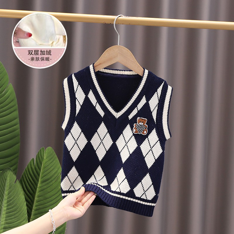 [Oso Jin Yong] Chaleco de punto de algodón para niños Chaleco de punto para niños puro algodón bebé estilo universitario