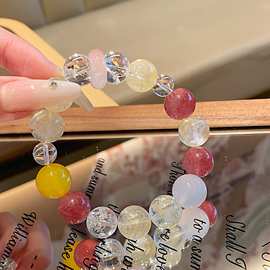 高品质天然水晶手饰品 轻奢百搭简约多宝手链设计 草莓晶水晶手串