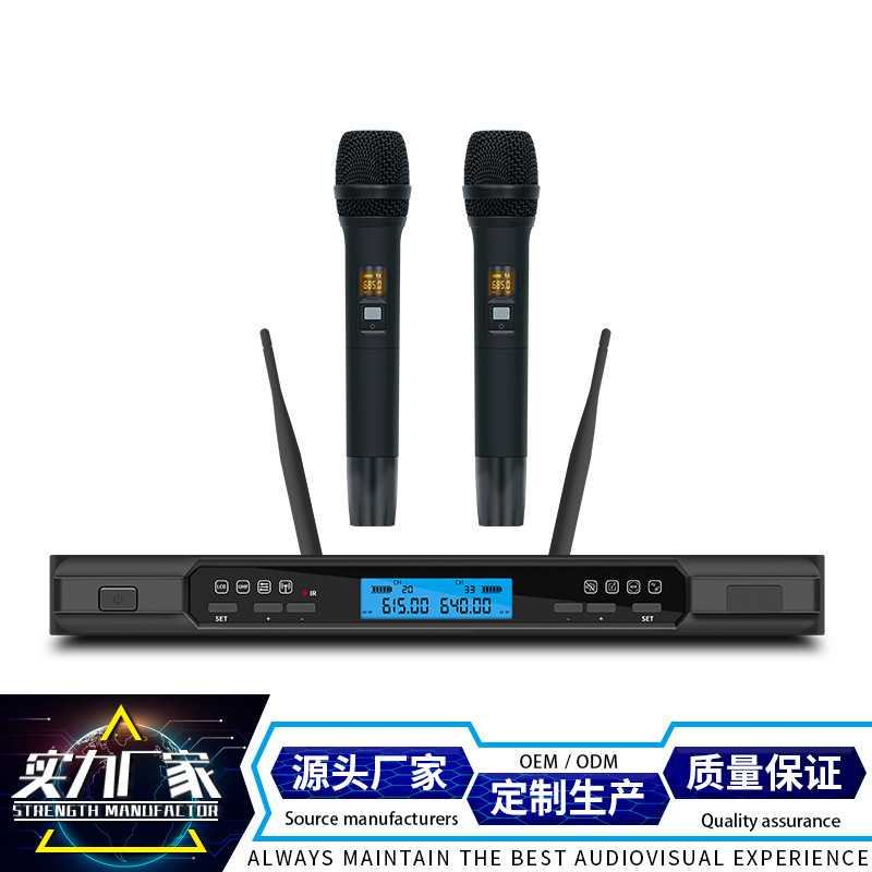 跨境专业无线麦克风一拖二UHF可调频KTV舞台演出调音台功放麦克风
