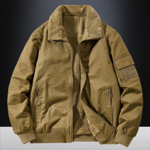 跨境水洗工装夹克男冬季加绒加厚羊羔绒棉衣宽松休闲棉袄外套直销