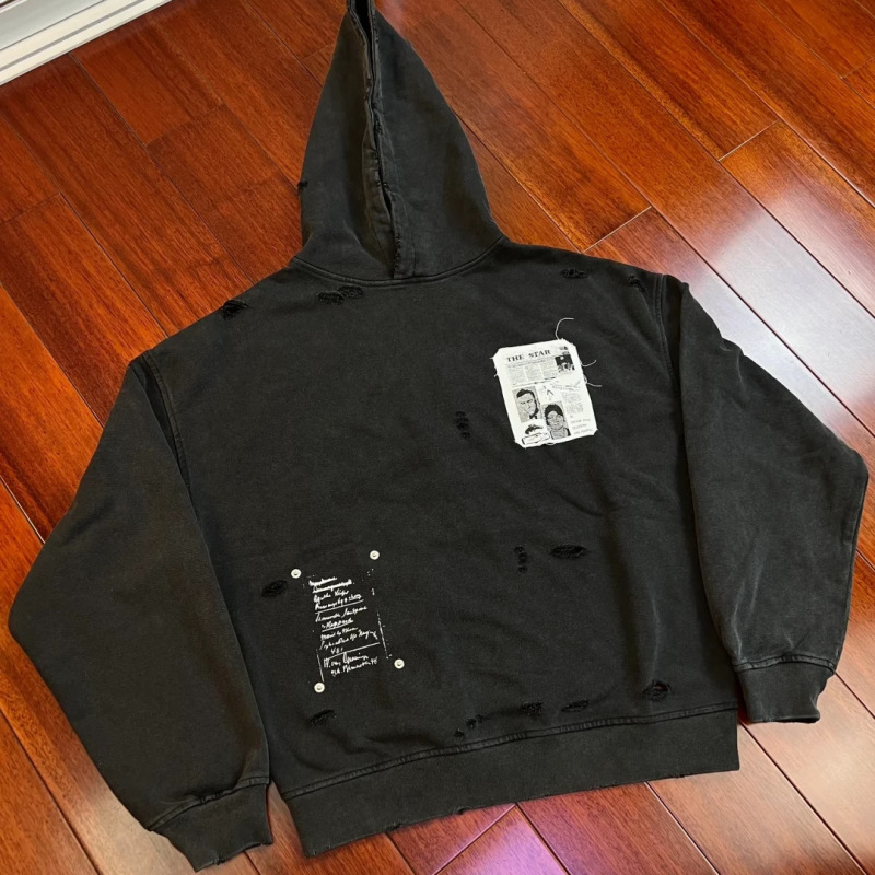 Korean Style Heavyweight Pure Cotton Washed Distressed Vintage American Casual Loose-Fitting Unisex Hooded Sweatshirt New Model