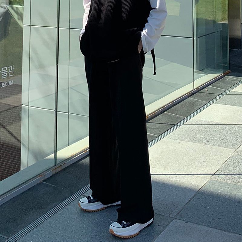 Pantalones holgados de estilo coreano para hombre, diseño moderno de pierna recta, pantalones anchos, pantalones largos hasta el suelo, versátiles.