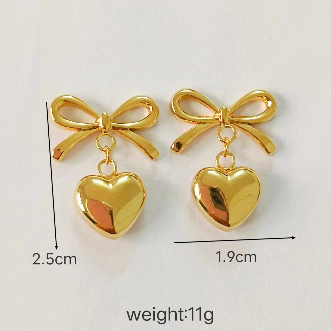 14g Weight Electroplating Gold Plating Process Real Gold Plated Heart Shape Bow Knot Titanium Steel Simple Style Classic Style Waterproof Non Tarnish Drop Earrings