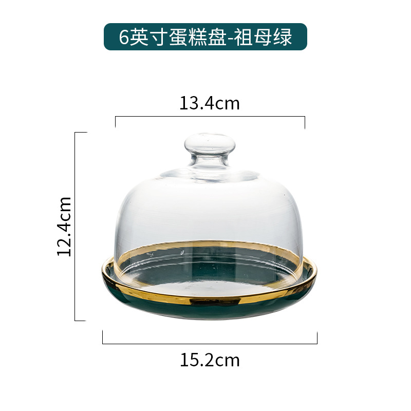 Bandeja de pastel de cerámica con cubierta de vidrio transparente boda cumpleaños fruta postre prueba placa tarde té placa