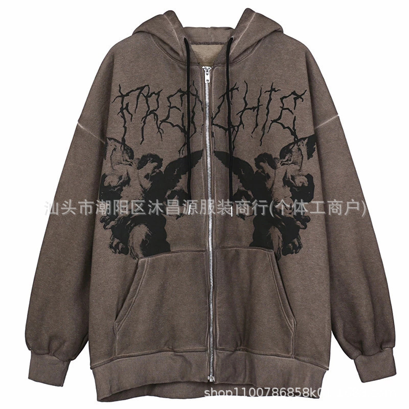 Sweater Couple's Loose Street New Hoodie This Year's Sports Zipper Cardigan Y2K European and American Jacket for Men