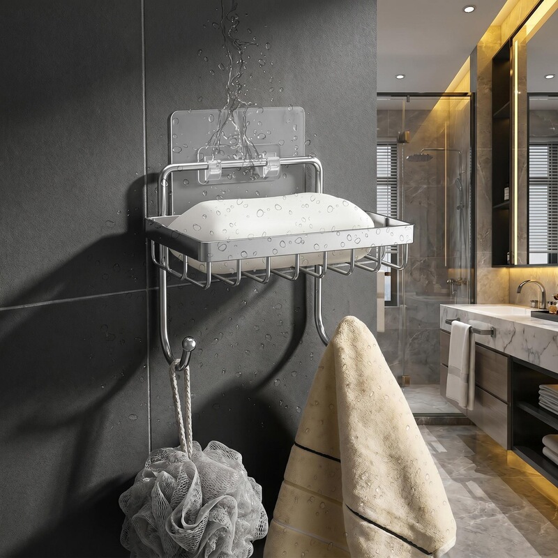 Traceless Adhesive Soap Box Hook, No-Drill Kitchen Storage, Exclusively for Cross-Border Export, 24-Hour Sample Production